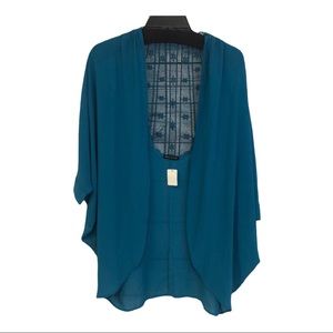 Jella couture teal lace back kimono cover-up